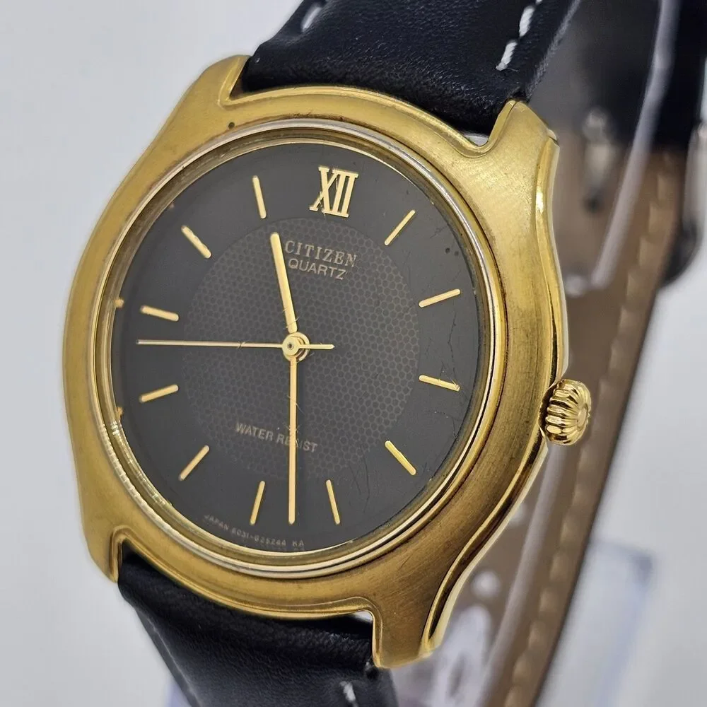 VTG‎ Citizen Men's Watch 35MM Black Dial New Black Leather Bands New Battery